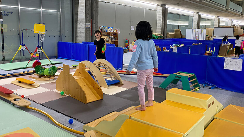 広域避難所「いしかわ総合スポーツセンター」に立ち上げた子どもの遊び場
