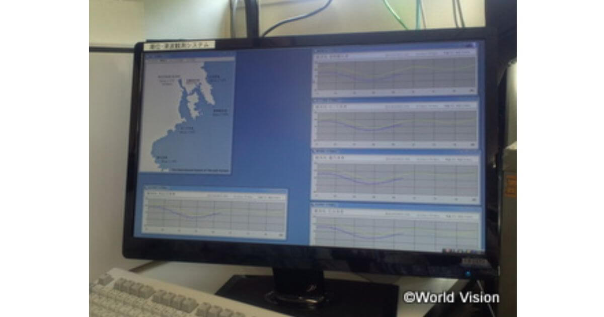 気仙沼市役所内に設置されたモニター