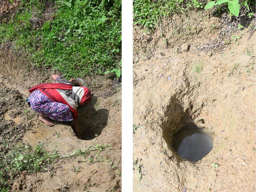 水溜まりから水を汲む女性（事業地の別地域）