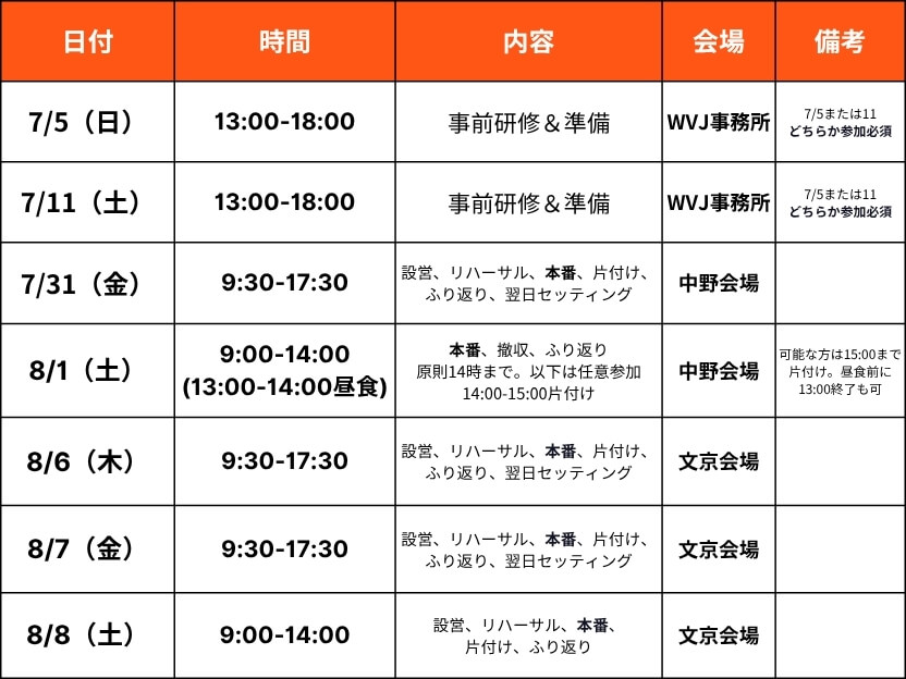 2026ユースボランティア日程表