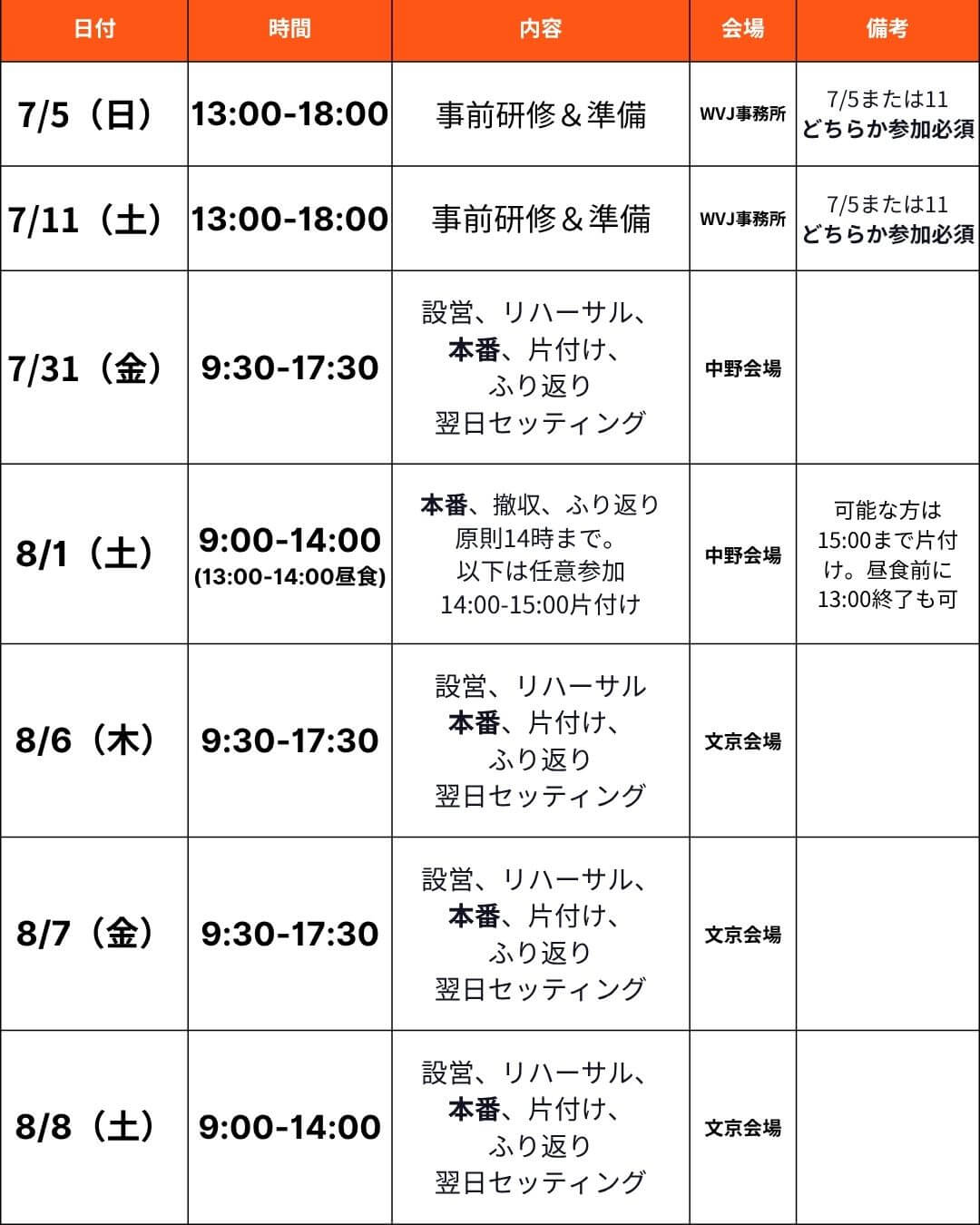 2026ユースボランティア日程表