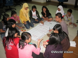 事業の年間計画に参加する子どもたち（インドネシア）
